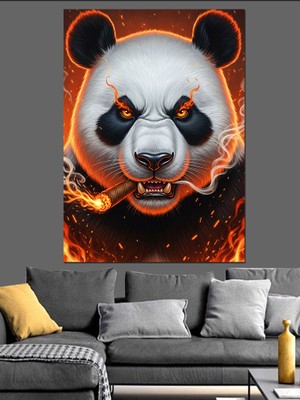 Artmeg Ağzında Puro Olan Öfkeli Panda Dekoratif Kanvas - Mdf Ahşap Tablo