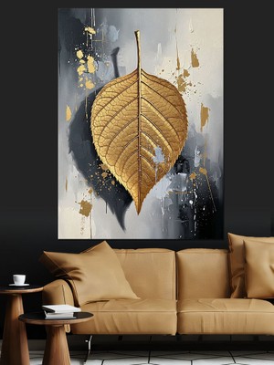 Artmeg Tek Altın Yaprak Sanatsal Tablo Dekoratif Kanvas - Mdf Ahşap Tablo