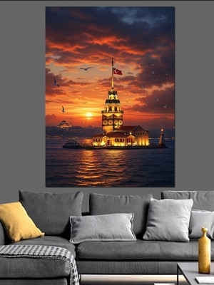 Artmeg Kız Kulesi ve Muazzam Istanbul Manzarası Dekoratif Kanvas - Mdf Ahşap Tablo