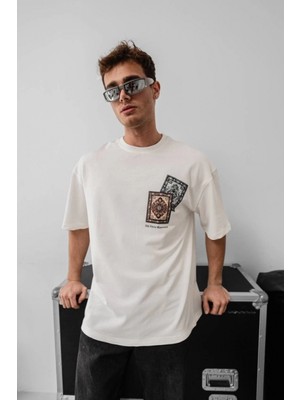 MiraLive Miray- Erkek Baskılı Oversize T-Shirt - Beyaz