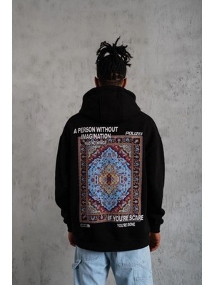 MiraLive Miray- Erkek Kilim Desen Kapüşonlu - Siyah