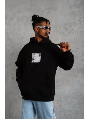 MiraLive Miray- Erkek Ön Arka Baskılı Kapşonlu Sweat - Siyah