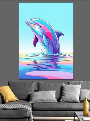 Artmeg Renkli Yunus Balığı Sanatı Dekoratif Kanvas - Mdf Ahşap Tablo