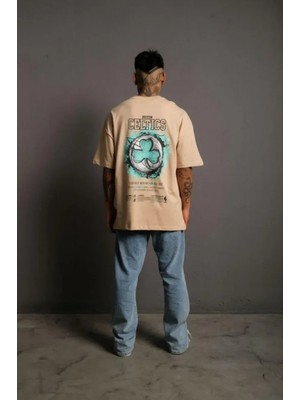 MiraLive Miray- Erkek Sırt Baskılı t-Shirt - Bej