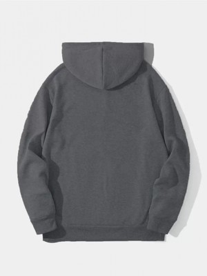 MiraLive Miray- Erkek Düz Kapüşonlu Sweat - Füme