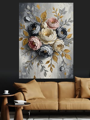 Artmeg Pastel Tonlarda Çiçek Buketi Sanatı Dekoratif Kanvas - Mdf Ahşap Tablo