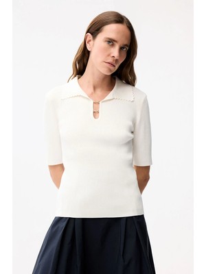 Adl Aksesuarlı Trıko Bluz Beyaz 11546624000