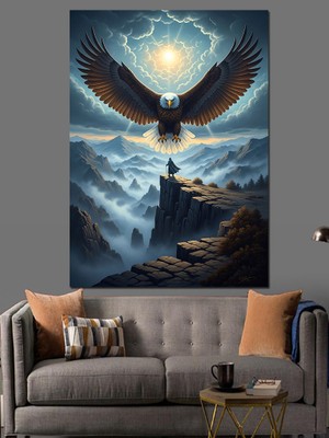 Artmeg Dağların Üzerinde Süzülen Heybetli Kartal Dekoratif Kanvas - Mdf Ahşap Tablo