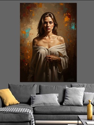 Artmeg Beyaz Elbiseli Zarif Kadın Dekoratif Kanvas - Mdf Ahşap Tablo