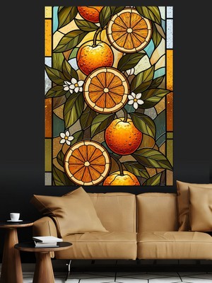 Artmeg Vitray Tarzı Turunçgiller ve Portakal Dekoratif Kanvas - Mdf Ahşap Tablo