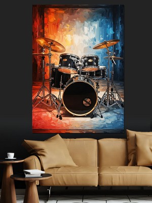 Artmeg Rock Davul Seti Sahne Dekoratif Kanvas - Mdf Ahşap Tablo