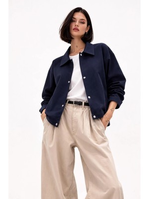 Freemen Kadın Oversize Basic Gabardin Mevsimlik Polo Yaka Ceket