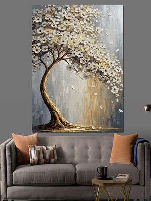 Artmeg Karlar Altında Altın Yapraklı Ağaç Dekoratif Kanvas - Mdf Ahşap Tablo