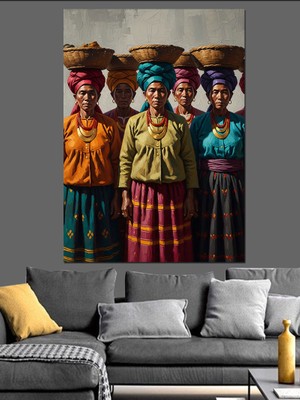 Artmeg Sepet Taşıyan Geleneksel Afrikalı Kadınlar Dekoratif Kanvas - Mdf Ahşap Tablo