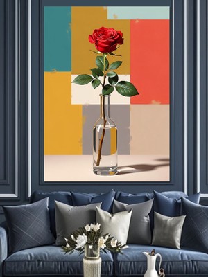 Artmeg Modern Sanat Tek Kırmızı Gül Dekoratif Kanvas - Mdf Ahşap Tablo