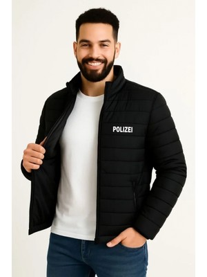 MiraLive Miray- Erkek Mikro Su Itici Kapitone Baskılı Astarlı Fermuarlı Bomber Mont - Siyah