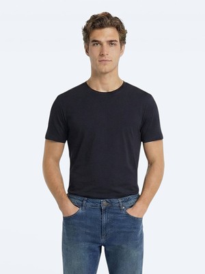 Kip Lacivert Düz %100 Pamuk T-Shirt