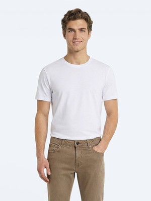 Kip Beyaz Düz %100 Pamuk T-Shirt