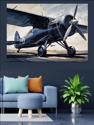 Artmeg Pist Başında Bekleyen Savaş Uçağı Dekoratif Kanvas - Mdf Ahşap Tablo