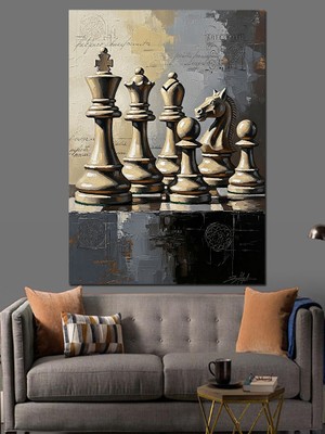 Artmeg Beyaz Satranç Taşları Klasik Dizilim Dekoratif Kanvas - Mdf Ahşap Tablo