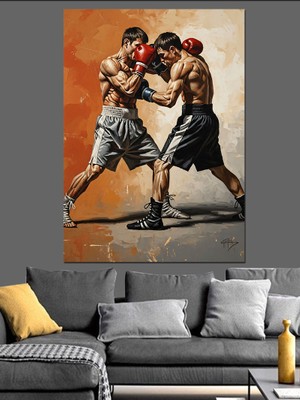 Artmeg Ringde Dövüşen Iki Boksör Dekoratif Kanvas - Mdf Ahşap Tablo
