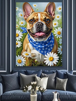 Artmeg Sevimli Fransız Bulldog Köpek Tablo Dekoratif Kanvas - Mdf Ahşap Tablo