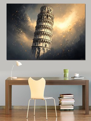 Artmeg Yıldızların Arasında Pisa Kulesi Dekoratif Kanvas - Mdf Ahşap Tablo