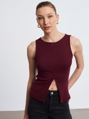Dilvin 31764 Fermuar Detaylı Top-Bordo