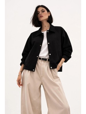 Freemen Kadın Oversize Basic Gabardin Mevsimlik Polo Yaka Ceket