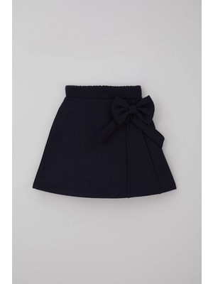 Breeze Kız Çocuk Etek Fiyonk Aksesuarlı Beli Lastikli 6-12 Yaş, Lacivert