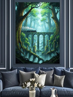 Artmeg Ormanda Taş Köprü Manzarası Dekoratif Kanvas - Mdf Ahşap Tablo