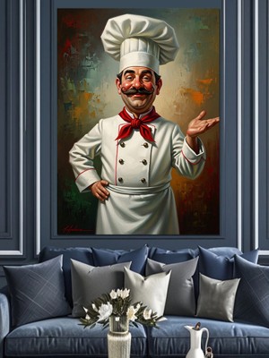 Artmeg Geleneksel Şapkalı Italyan Şef Aşçı Dekoratif Kanvas - Mdf Ahşap Tablo