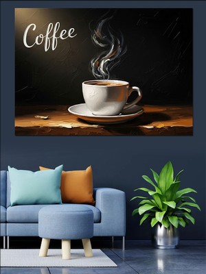 Artmeg Siyah Arka Planda Sıcak Kahve Dekoratif Kanvas - Mdf Ahşap Tablo
