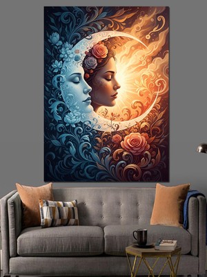 Artmeg Ay Işığında Yüzü Çiçekli Kadın Dekoratif Kanvas - Mdf Ahşap Tablo