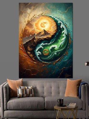 Artmeg Yin Yang Temalı Doğa Manzarası Dekoratif Kanvas - Mdf Ahşap Tablo