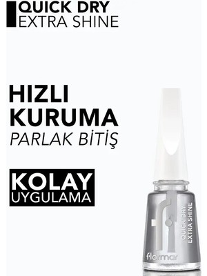 Flormar Hızlı Oje Kurutucu Extra Shine Tırnak Cilası 11 ml Parlak Renkli Özel Özellik