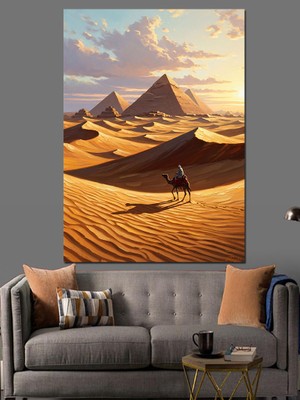 Artmeg Mısır Piramitleri ve Deve Kervanı Dekoratif Kanvas - Mdf Ahşap Tablo