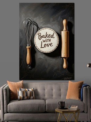 Artmeg Mutfak Gereçleri ve Sevgi Mesajı Dekoratif Kanvas - Mdf Ahşap Tablo