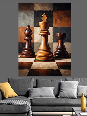 Artmeg Satranç Tahtasında Şah ve Mat Dekoratif Kanvas - Mdf Ahşap Tablo