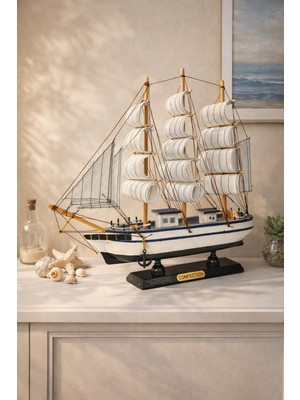 Home Dekor Hediye Dekoratif Premium Ahşap El Yapımı Yelkenli Gemi Maketi Masa Üstü Biblo Hediyelik 33 x 33 cm 531-F