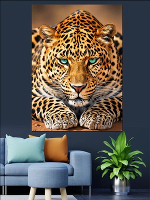 Artmeg Yakın Çekim Leopar Bakışı Dekoratif Kanvas - Mdf Ahşap Tablo