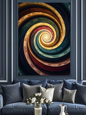 Artmeg Renkli Spiral Girdap Soyut Sanatı Dekoratif Kanvas - Mdf Ahşap Tablo