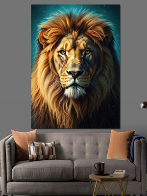 Artmeg Heybetli ve Güçlü Aslan Başı Portresi Dekoratif Kanvas - Mdf Ahşap Tablo
