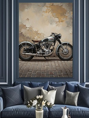 Artmeg Klasik Retro Siyah Motosiklet Tablosu Dekoratif Kanvas - Mdf Ahşap Tablo