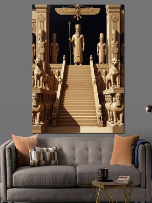 Artmeg Antik Mısır Tapınağı ve Heykeller Dekoratif Kanvas - Mdf Ahşap Tablo