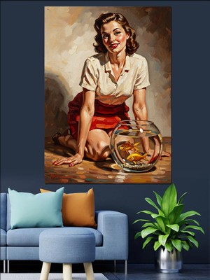 Artmeg Vintage Tarzda Şık Kadın Portresi Dekoratif Kanvas - Mdf Ahşap Tablo