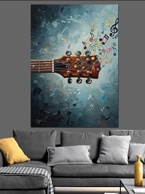 Artmeg Gitar Sapından Yükselen Müzik Notaları Dekoratif Kanvas - Mdf Ahşap Tablo