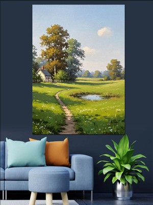 Artmeg Kır Yolu ve Yeşil Doğa Manzarası Dekoratif Kanvas - Mdf Ahşap Tablo