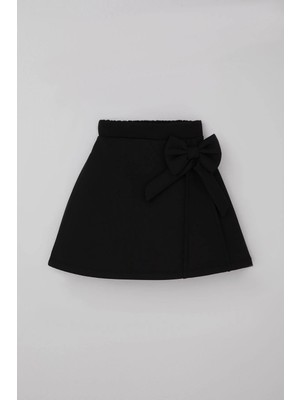 Breeze Kız Çocuk Etek Fiyonk Aksesuarlı Beli Lastikli 6-12 Yaş, Siyah