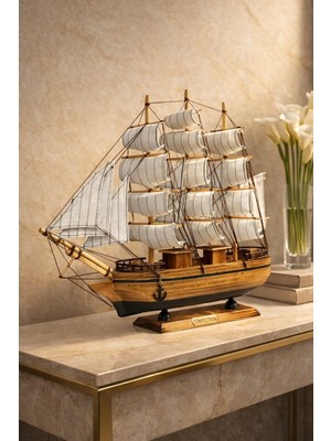 Home Dekor Hediye Dekoratif Premium Ahşap El Yapımı Yelkenli Gemi Maketi Masa Üstü Biblo 40 x 40 cm Ahşap Renk 532-C